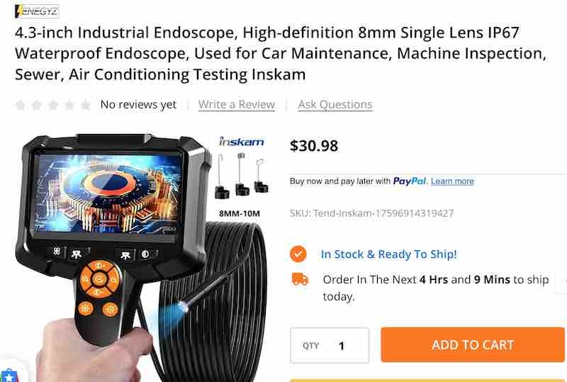 4.3” Industrial Endoscope with 10M Cable – $30.98