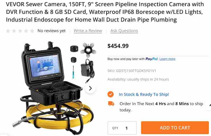 VEVOR Sewer Camera – 150FT Cable, IP68 Waterproof